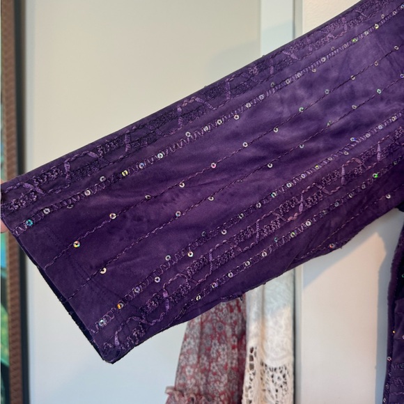 Purple 3/4 sleeve top with sequins. 1 x polyester/ spandex - Picture 2 of 3